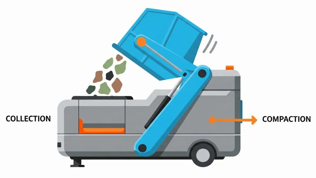 Cơ chế phễu nâng tự động giúp tăng năng suất thu gom rác