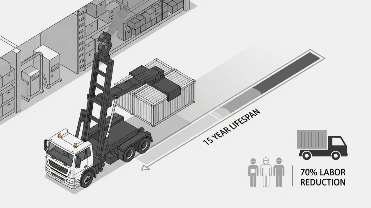 Xe Hooklift đa năng hỗ trợ xây dựng và vận chuyển phế liệu