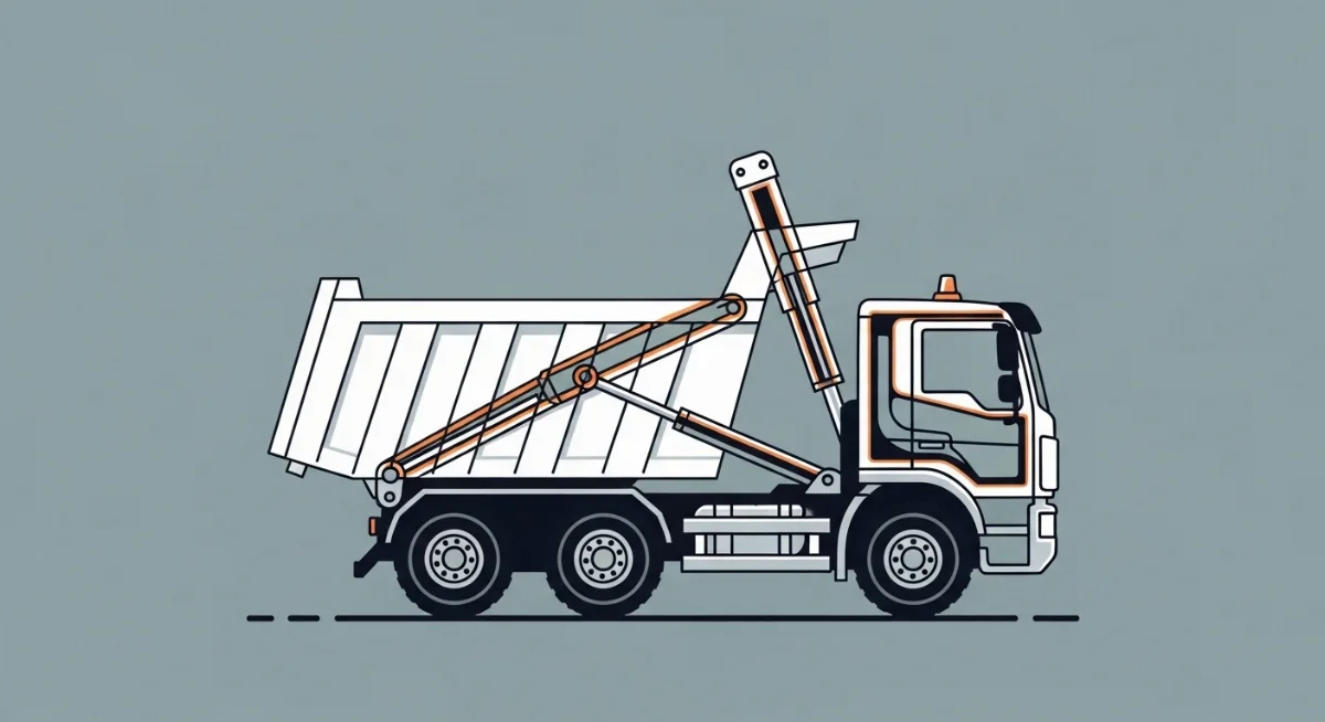 Xe ben đang đổ vật liệu nhờ xi lanh thủy lực