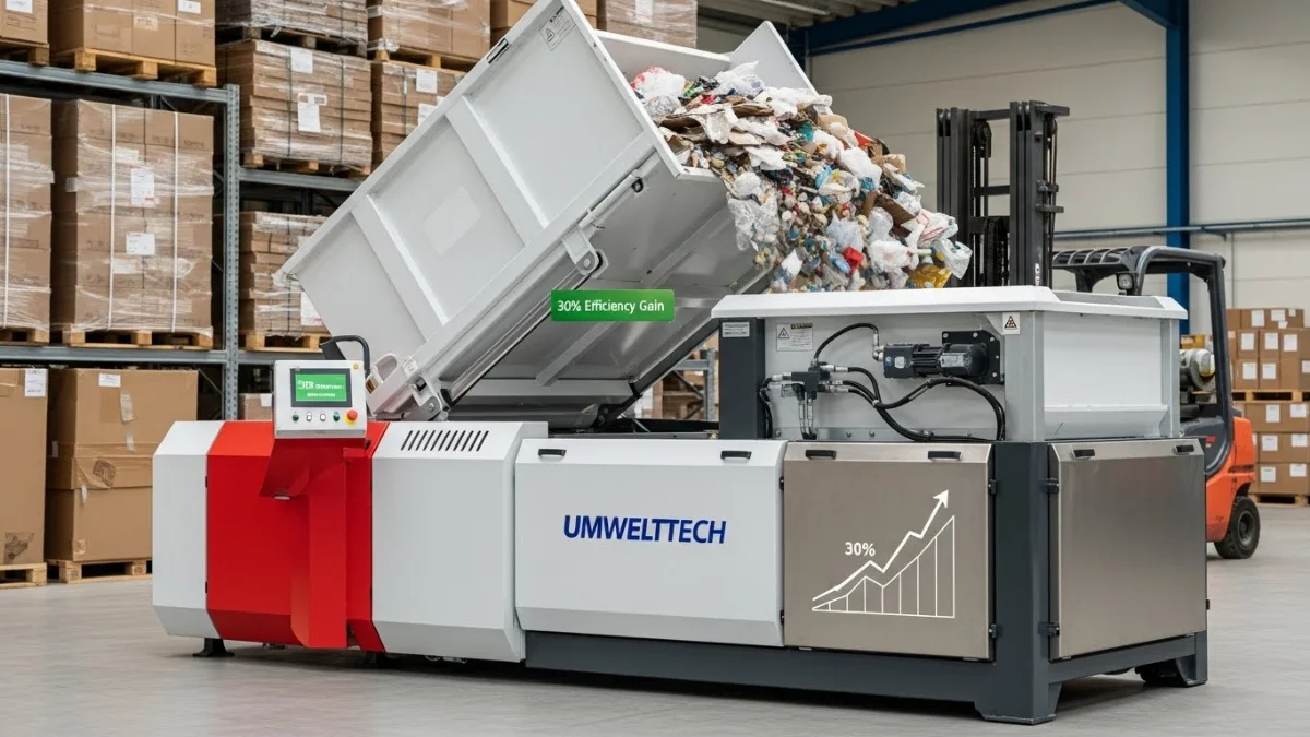 Hình ảnh thùng ép rác di động phễu nâng Đức giảm chi phí vận hành