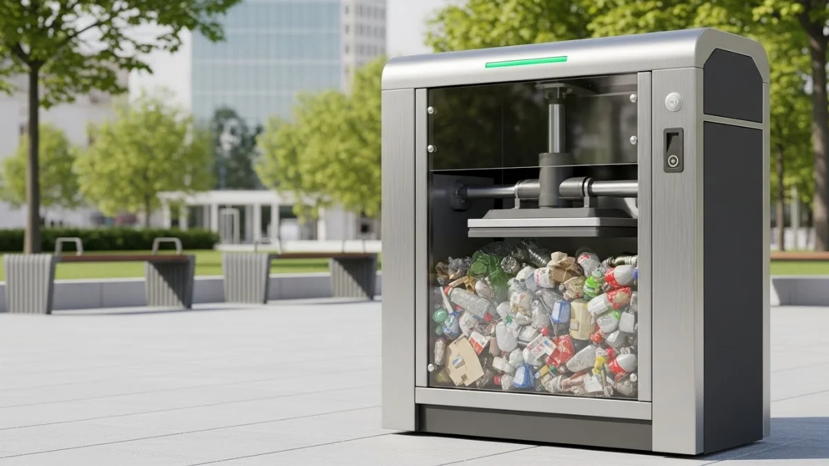 Hình ảnh thùng ép rác tự động hoạt động hiệu quả tại khu dân cư