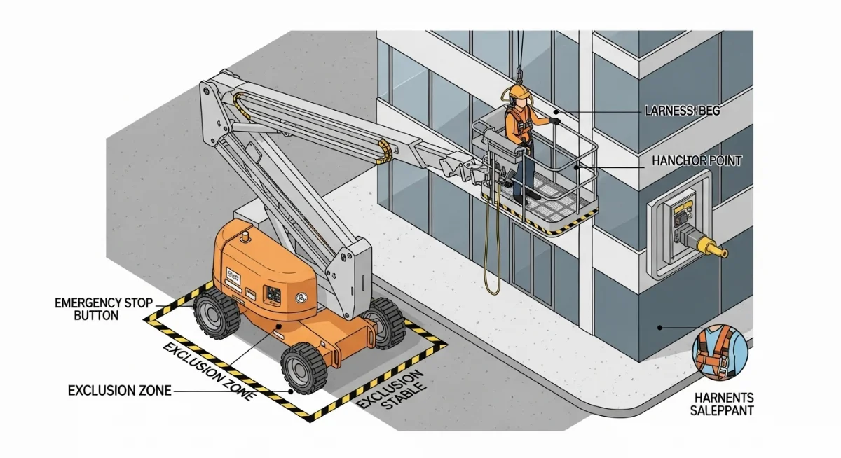 Người vận hành đang làm việc trên xe nâng người an toàn