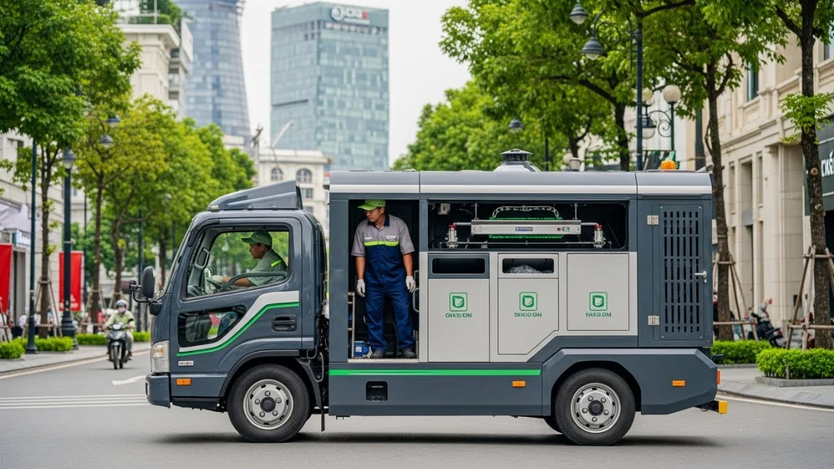 Xe rửa thùng rác di động làm sạch thùng rác công cộng hiệu quả