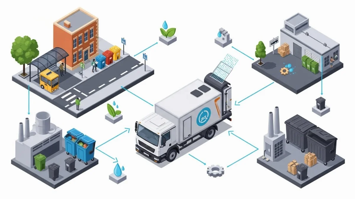 Xe rửa thùng rác công nghiệp đang làm việc trong nhà máy