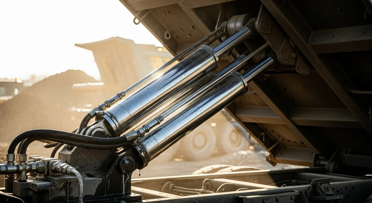 Hình ảnh các ống lồng xi lanh tháp ben đa tầng trong trạng thái thu hồi