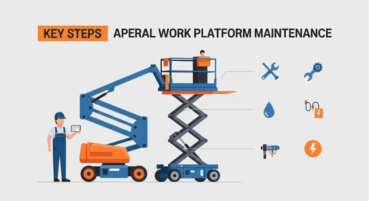 Kỹ thuật viên bảo dưỡng định kỳ hệ thống thủy lực xe nâng người