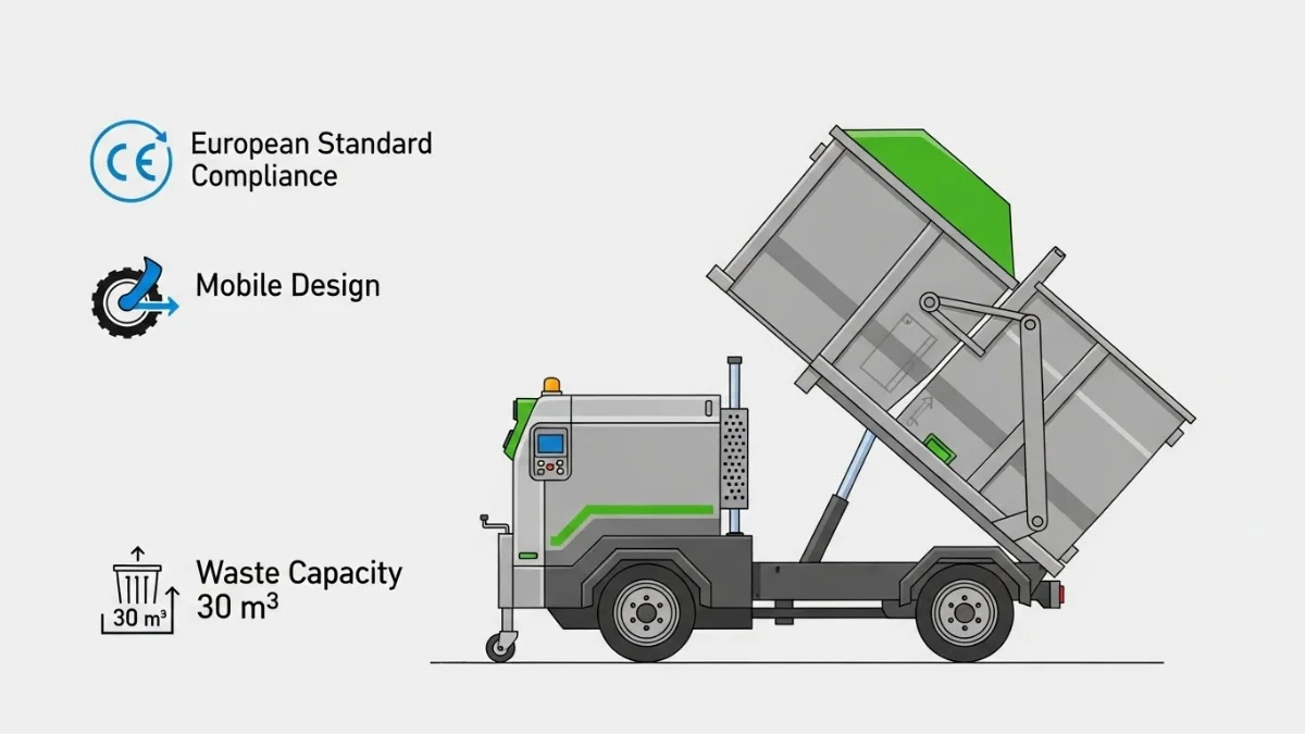 Thiết kế di động thùng ép rác phễu nâng giúp xe linh hoạt hơn.