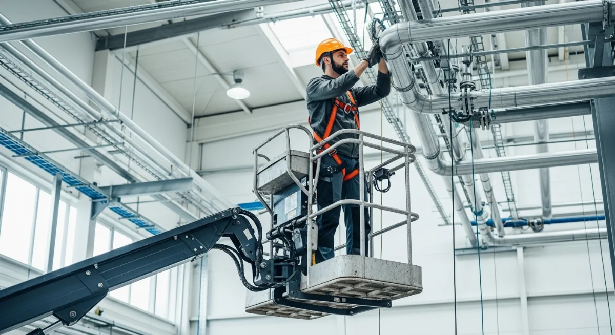 Xe nâng người cắt kéo hiện đại phục vụ thi công trên cao an toàn