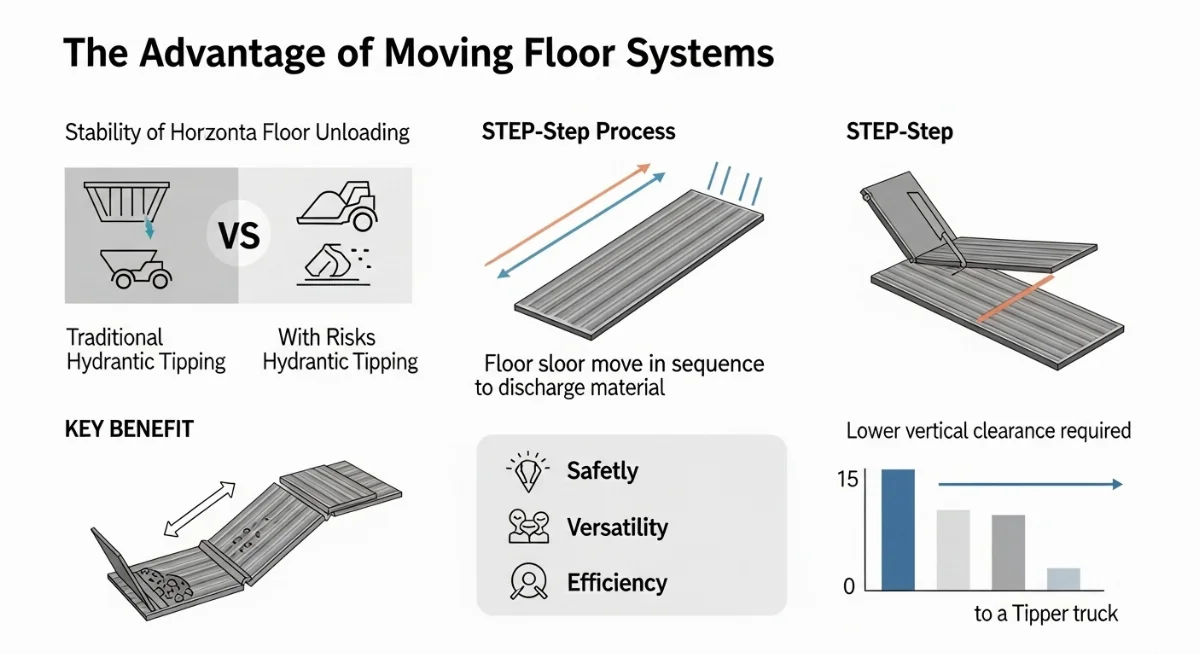 Công nghệ sàn trượt tự đổ Moving Floor trong vận chuyển vật liệu đa dạng