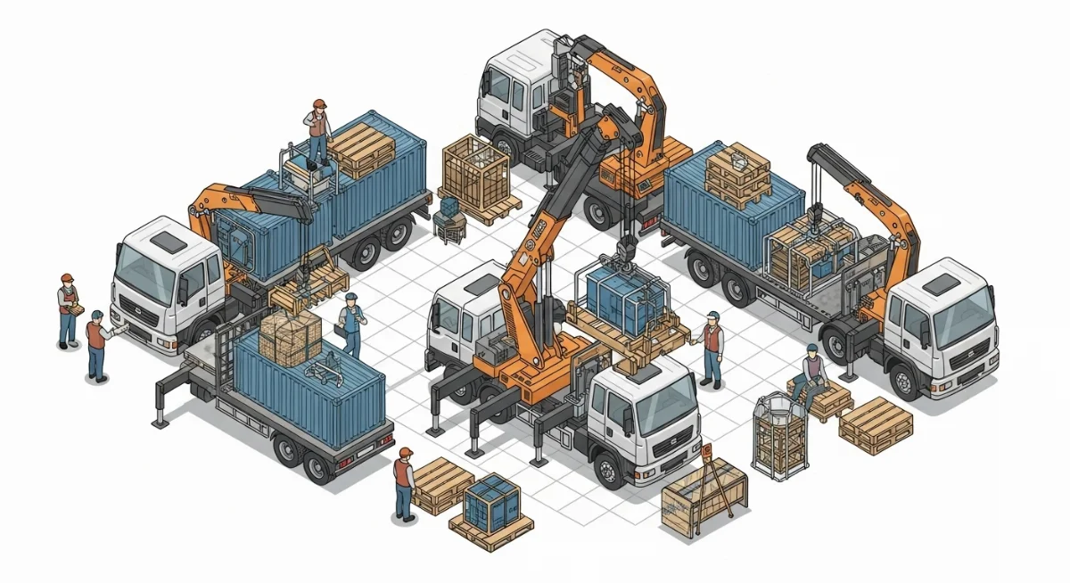 Công nhân vận hành cẩu gập robot để lắp đặt thiết bị