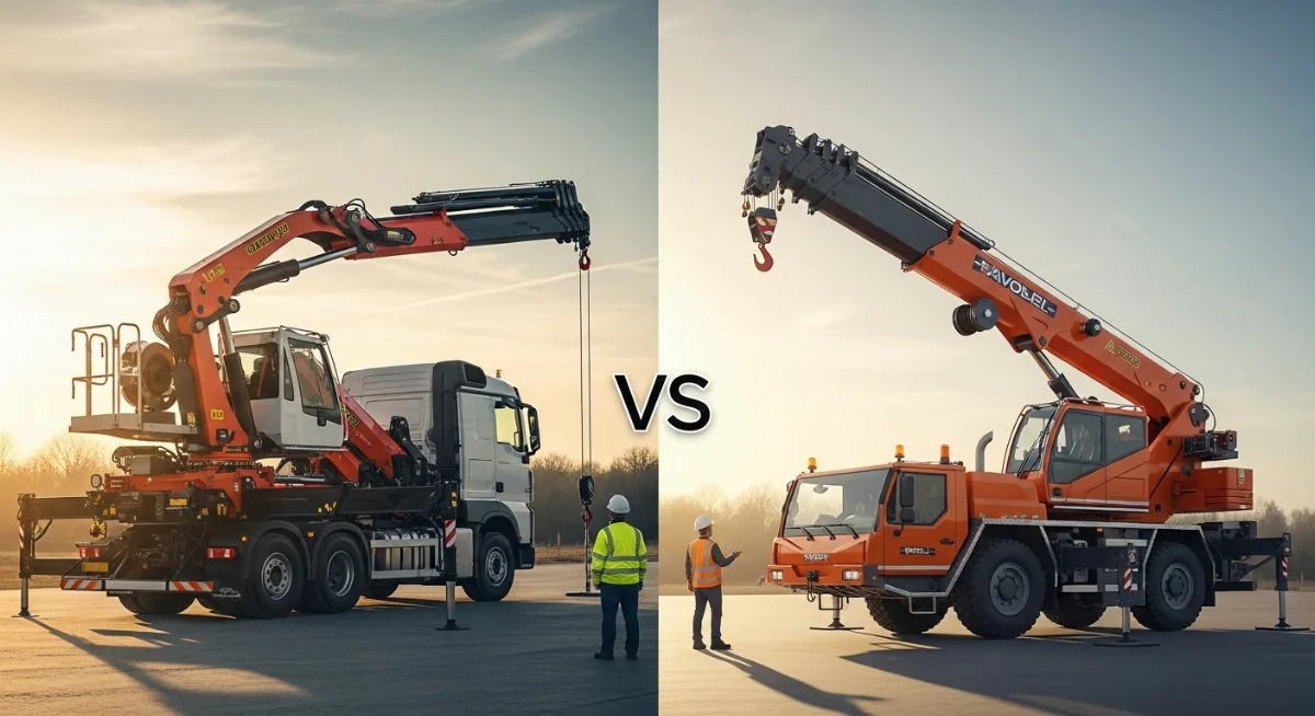 Hình ảnh cẩu gập robot đang làm việc trong không gian hẹp với cần gập linh hoạt