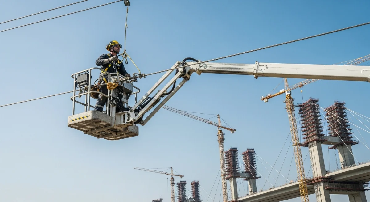 Xe nâng người làm việc trên cao sửa chữa đường dây điện an toàn