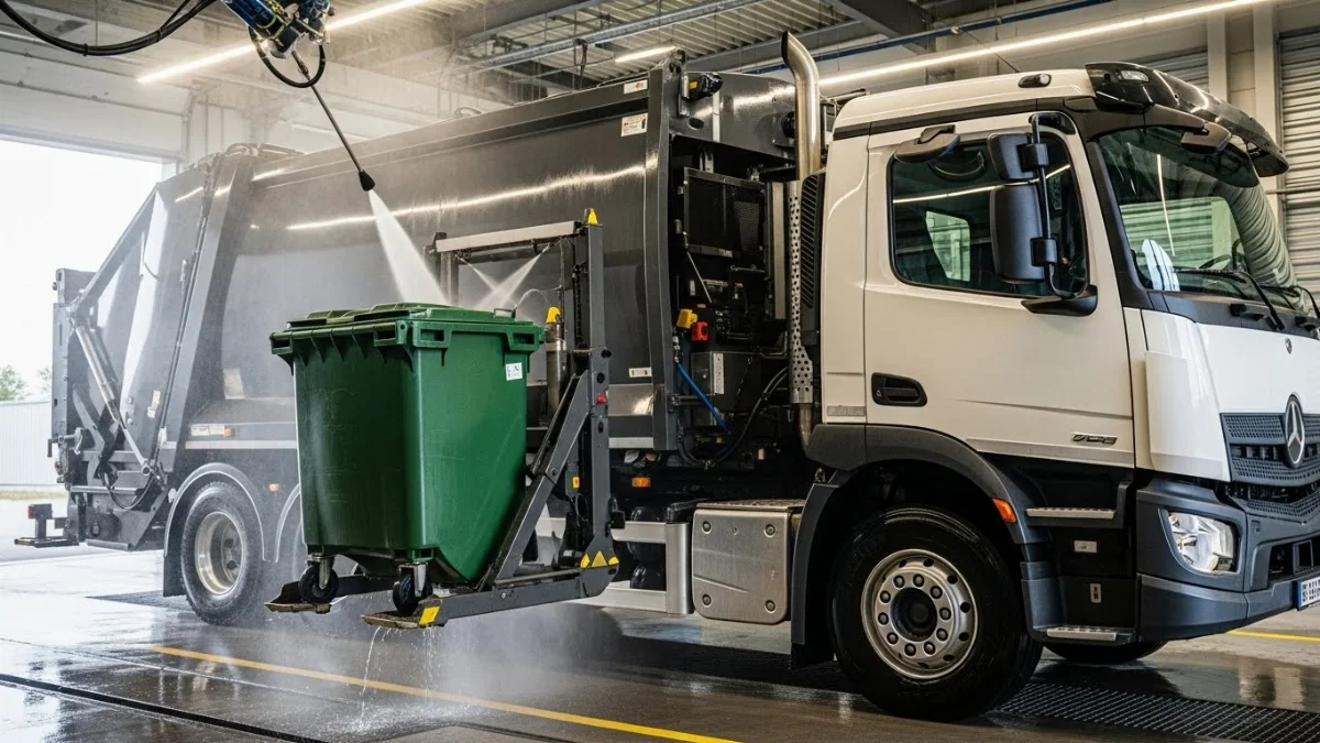 Công nghệ rửa thùng rác phun áp lực cao làm sạch hiệu quả.