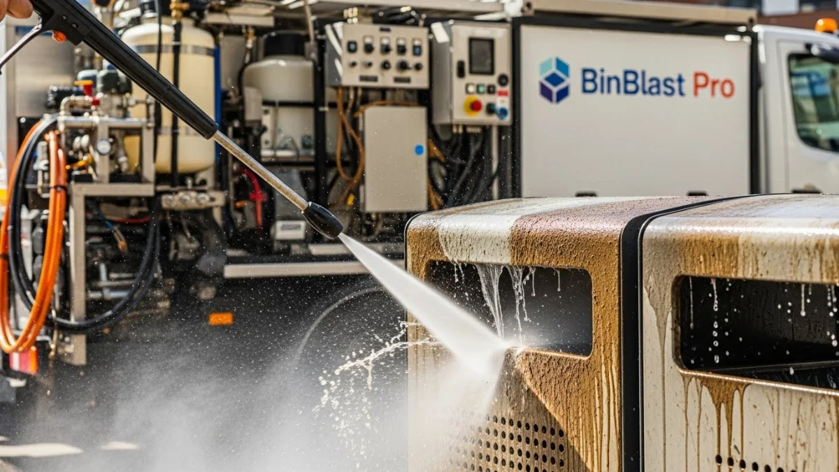 Xe rửa thùng rác di động làm sạch nhanh chóng các vết bẩn cứng đầu