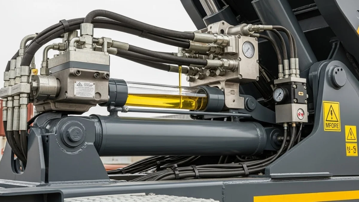 Xe hooklift đang vận hành an toàn với hệ thống thủy lực chất lượng cao