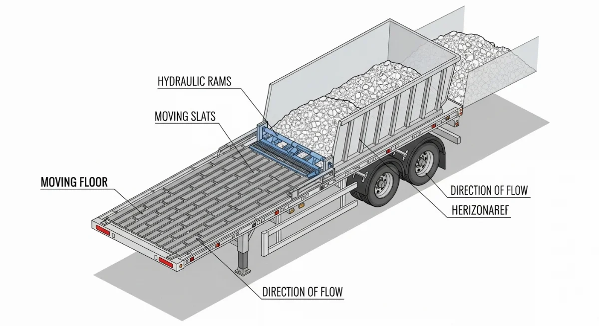So sánh sàn trượt tự đổ Moving Floor với hệ thống ben thủy lực truyền thống